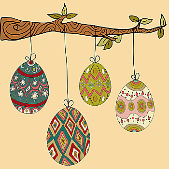 树,悬挂,复活节彩蛋