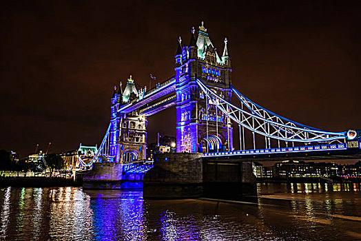 塔桥,夜晚,上方,泰晤士河,伦敦,英国,英格兰
