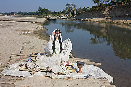 礼拜,亭子,河,靠近,庙宇,孟加拉,十二月,2008年