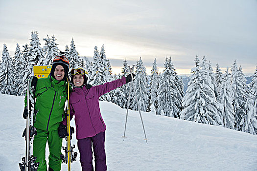 高兴,滑雪,人,冬天,开心,雪上运动
