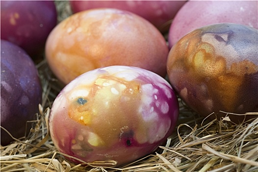 彩色,复活节彩蛋,稻草