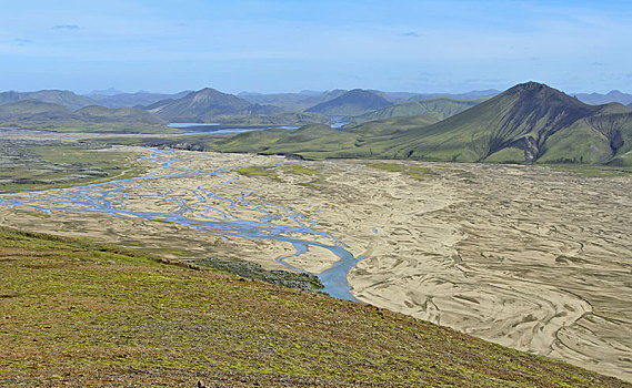 风景,山,上方,河,冲积,兰德玛纳,南方,区域,冰岛,欧洲