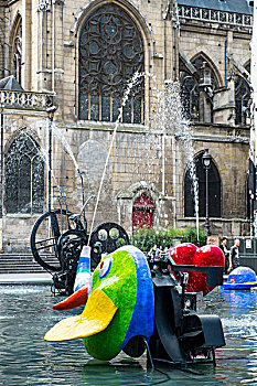 喷泉,雕刻师,地点,靠近,蓬皮杜中心,巴黎,法国
