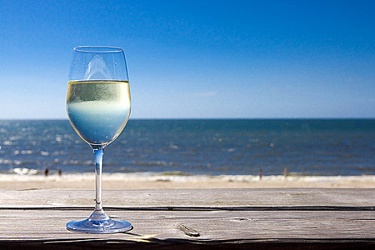 玻璃,白葡萄酒,木板,正面,海洋,德国