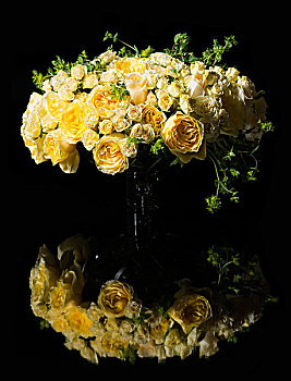 花束,黄色,玫瑰,花,花瓶