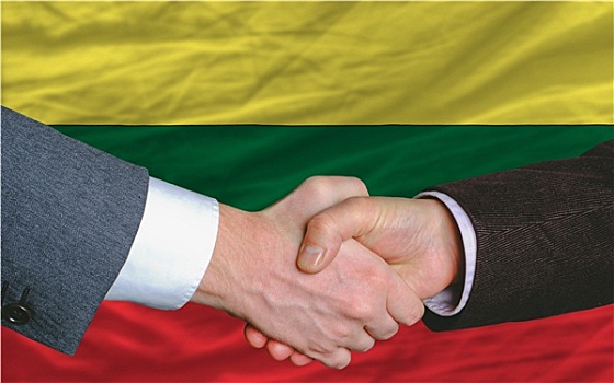 商务人士,握手,交易,正面,立陶宛,旗帜