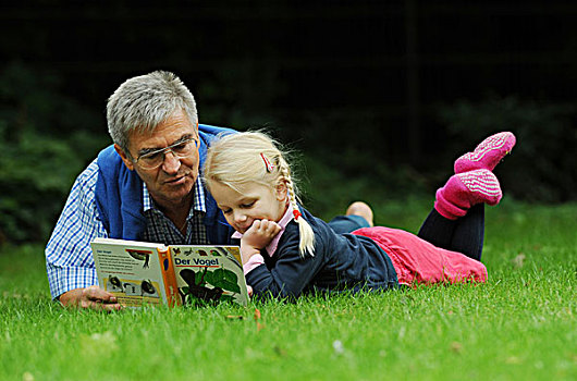 爷爷,孙女,读,花园