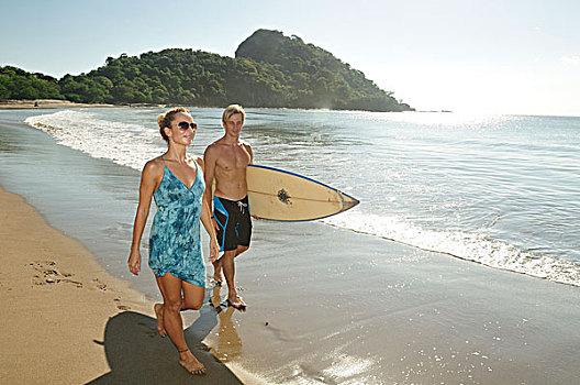 情侣,走,海滩,水,健康,胜地,太平洋海岸,尼加拉瓜,中美洲