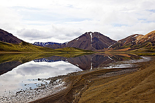 风景,兰德玛纳,山谷,反射,湖,冰岛南部,冰岛,欧洲