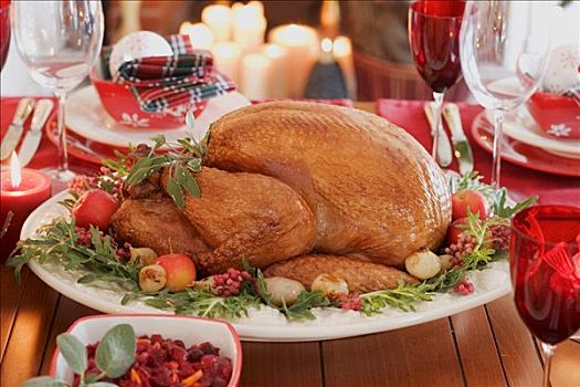 圣诞桌,烤火鸡,美国