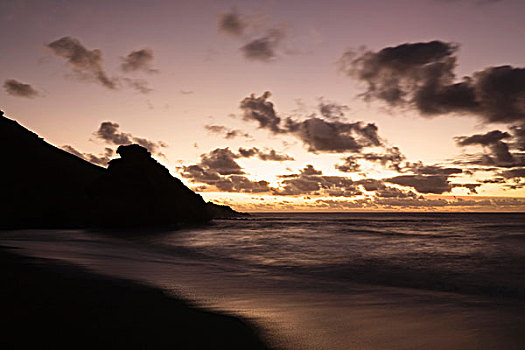 湾,黄昏,兰索罗特岛,加纳利群岛,西班牙,欧洲