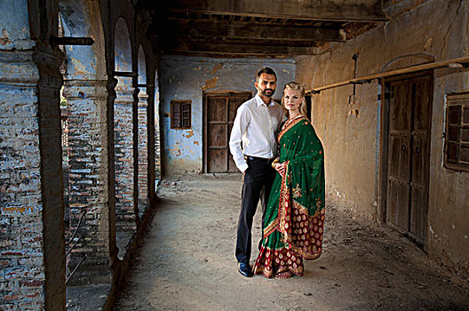 肖像,穿,纱丽,旁遮普,印度