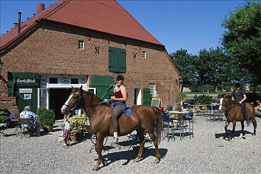 骑马,正面,农场,咖啡,石荷州,德国,欧洲