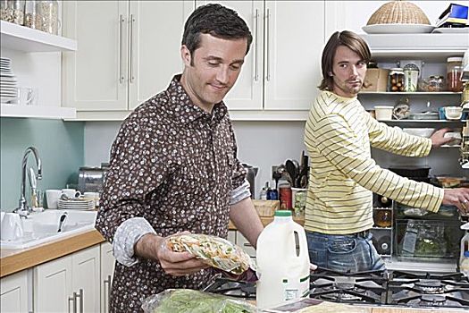 同性恋,伴侣,放,食物,电冰箱