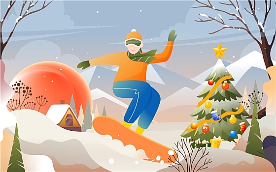 冬季滑雪運動戶外出行旅游景點活動矢量插畫