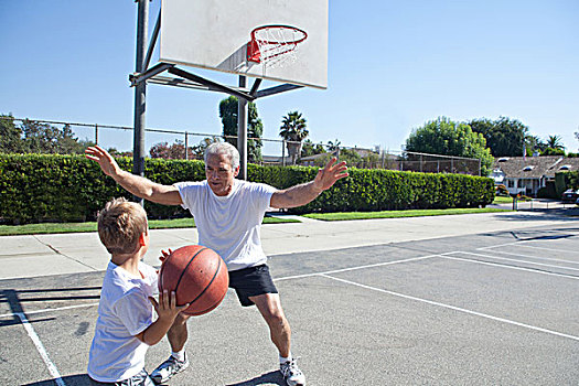 男孩,爷爷,玩,篮球