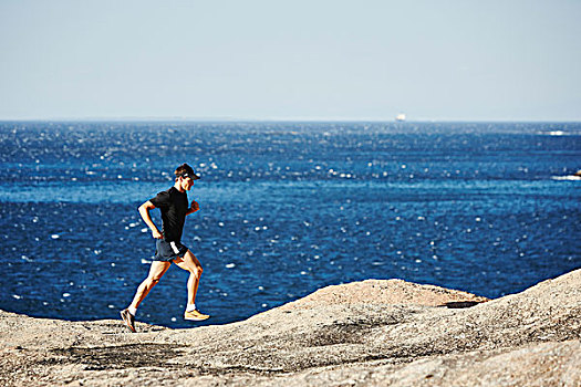 男性,跑步,跑,岩石,海洋,小路