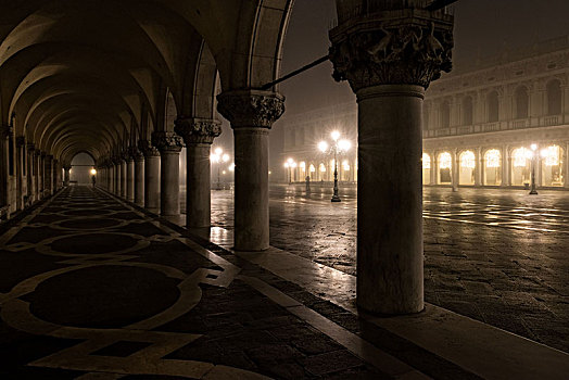 广场,圣马可广场,威尼斯,晚上,圣诞节,时期,氛围,灯光