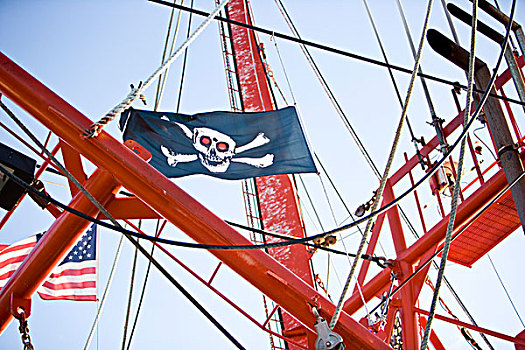仰视,渔船,海盗,旗帜,美国国旗