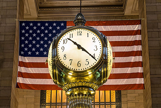 美国国旗,老,钟表,大中央车站,纽约