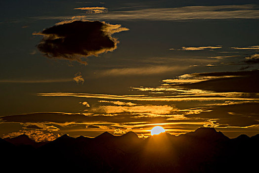 风景,日落,上方,阿尔卑斯山,巴伐利亚,德国