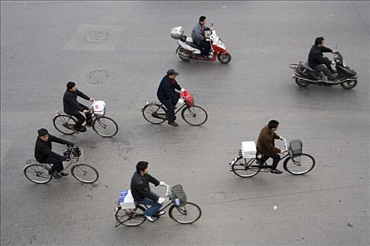 骑车,街道,上海,中国