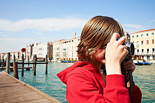 男孩,照相,相机,威尼斯,意大利