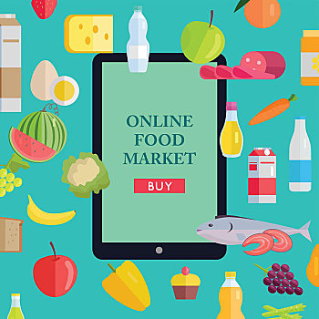 上网,食品市场,旗帜,矢量,设计,插画,多样,食物,网页,模版,概念,食物杂货,店,超市,农场,场所