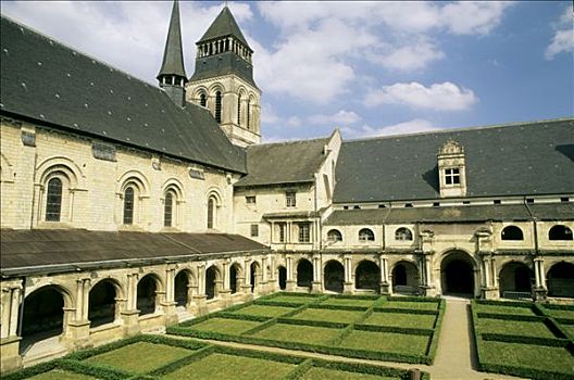 法国,卢瓦尔河地区,曼恩-卢瓦尔省,教堂,回廊