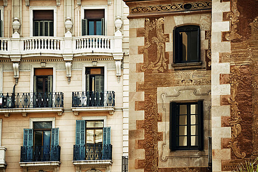 特写,老,建筑,街道,巴塞罗那,西班牙