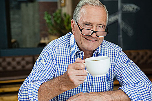 头像,高兴,老人,咖啡,咖啡杯,坐