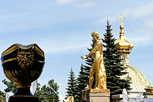 俄罗斯,列宁格勒,喷泉,彼得宫