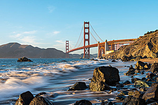 金门大桥,海滩,岩石海岸,旧金山,美国,北美