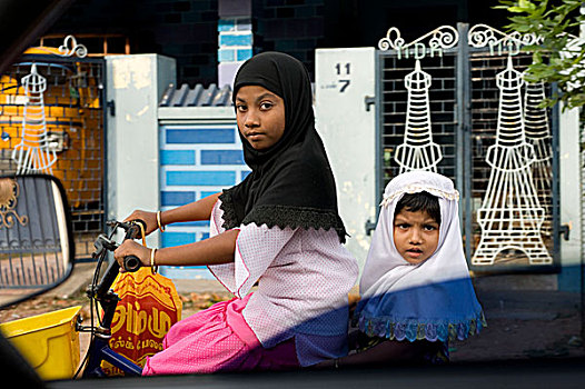 孩子,自行车,城镇,泰米尔纳德邦,印度南部,六月,2008年