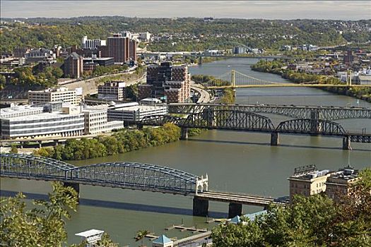 桥,俯视,河,匹兹堡,宾夕法尼亚,美国