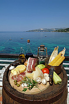 盘子,熟肉,奶酪,蔬菜,海洋