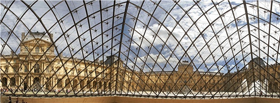全景,著名,卢浮宫,室内,玻璃金字塔,巴黎