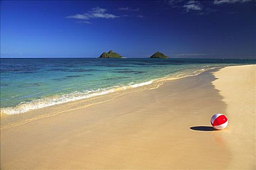 夏威夷,瓦胡岛,彩色,沙滩球,岸边,热带沙滩,莫库鲁阿岛,岛屿,背景