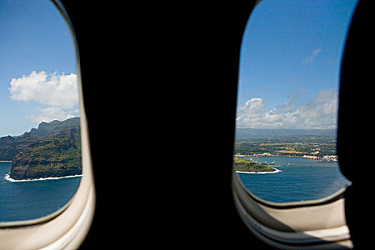 热带海岛,飞机,窗户