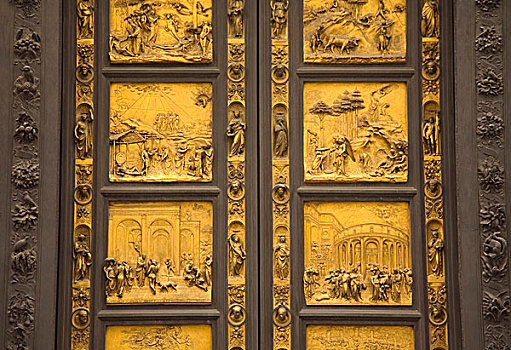 特写,青铜,门,洗礼堂,大门,乐园,佛罗伦萨,意大利