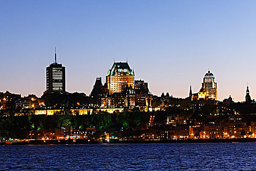 天际线,魁北克城,黄昏,劳伦斯河,世界遗产,魁北克,加拿大
