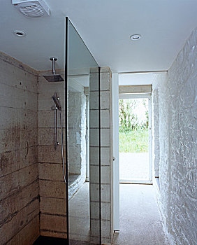 水泥,淋浴,玻璃墙