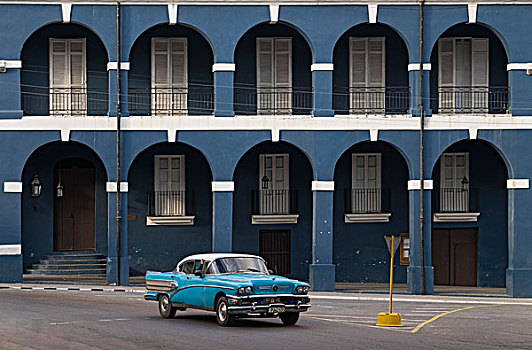 老,美洲,20世纪50年代,蓝色,古巴,汽车,马坦萨斯
