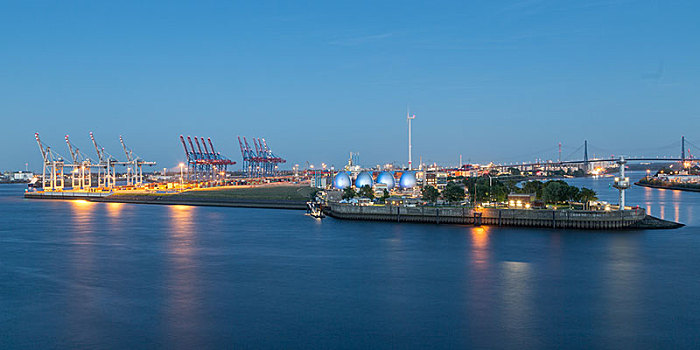 港口,汉堡市,黄昏,集装箱码头,德国,欧洲