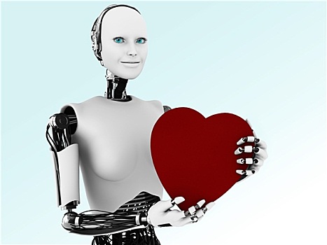 机器人,女人,拿着,大,红色,心形