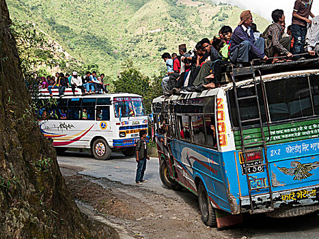 超负荷,巴士,道路,加德满都,市场,喜马拉雅山,尼泊尔,亚洲