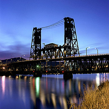钢铁,桥,夜晚,波特兰,俄勒冈,美国
