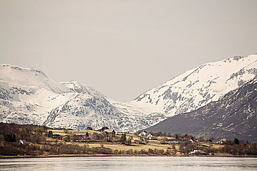 积雪,山峦,峡湾,罗弗敦群岛,挪威