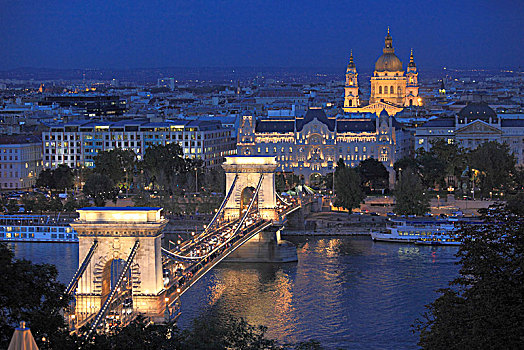 匈牙利,布达佩斯,链索桥,宫殿,大教堂,河
