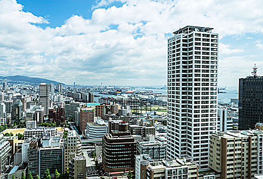 风景,上面,城市,神户,本州,日本,亚洲